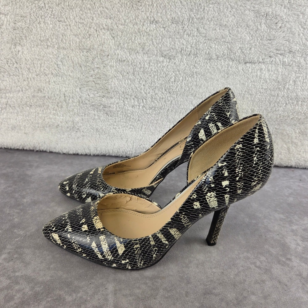 BCBG Paris Jaze Snakeskin d'Orsay Pumps Black White Pointed Toe Heels 8B